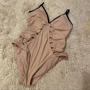 One piece cut out light mauve neutral swimsuit